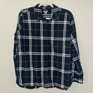 Carhartt Flannel Shirt Boys L (12/14) Blue Brown Plaid Button Down Long Sleeve